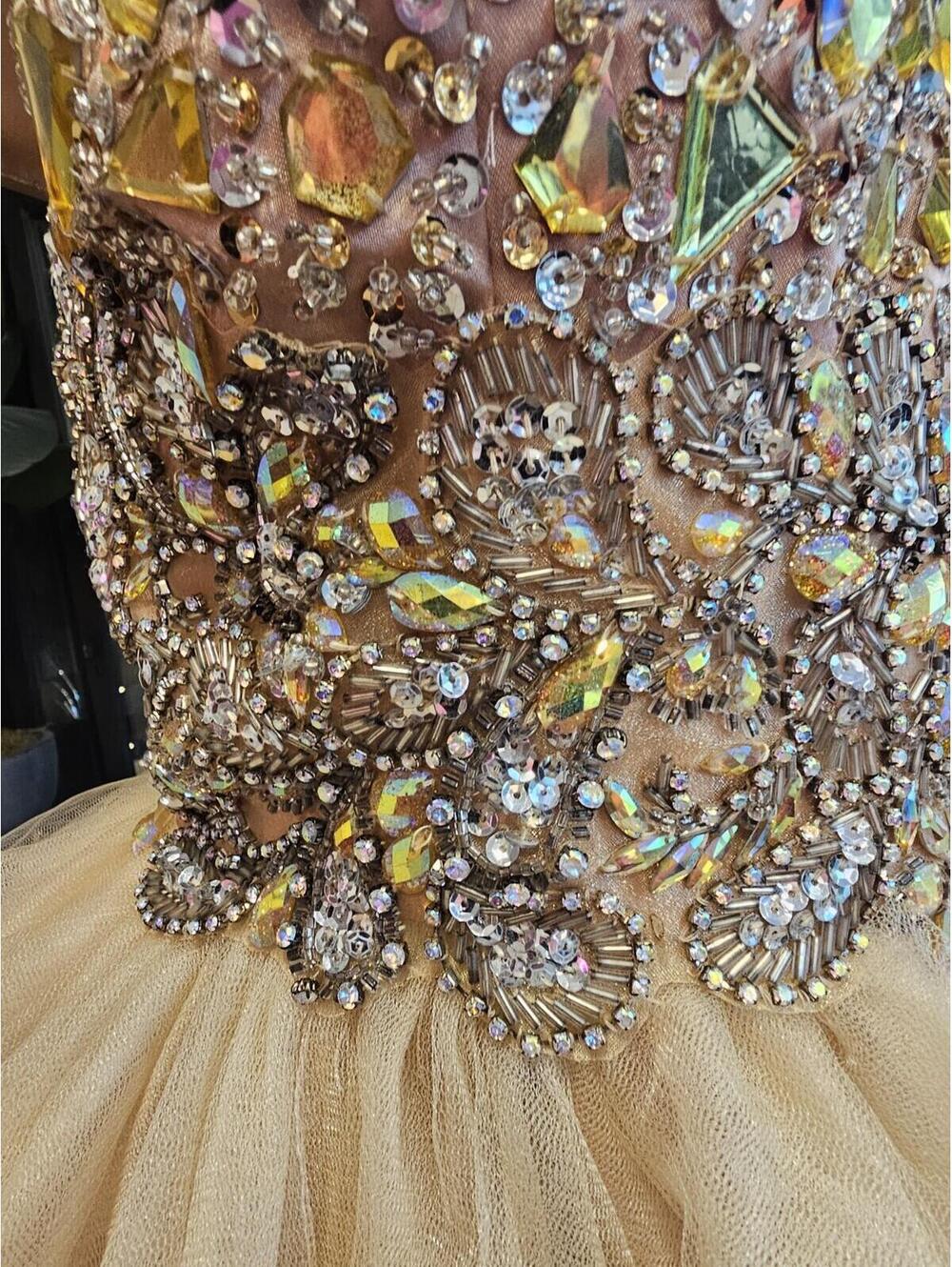 Vintage Let's Fashion Cupcake Dress Champagne Color Small - Picture 5 of 10